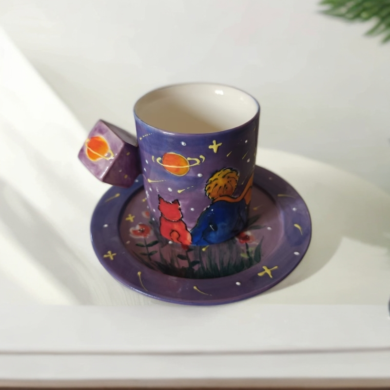 可爱油画风创意魔方手柄咖啡杯马克杯景德镇陶瓷杯子