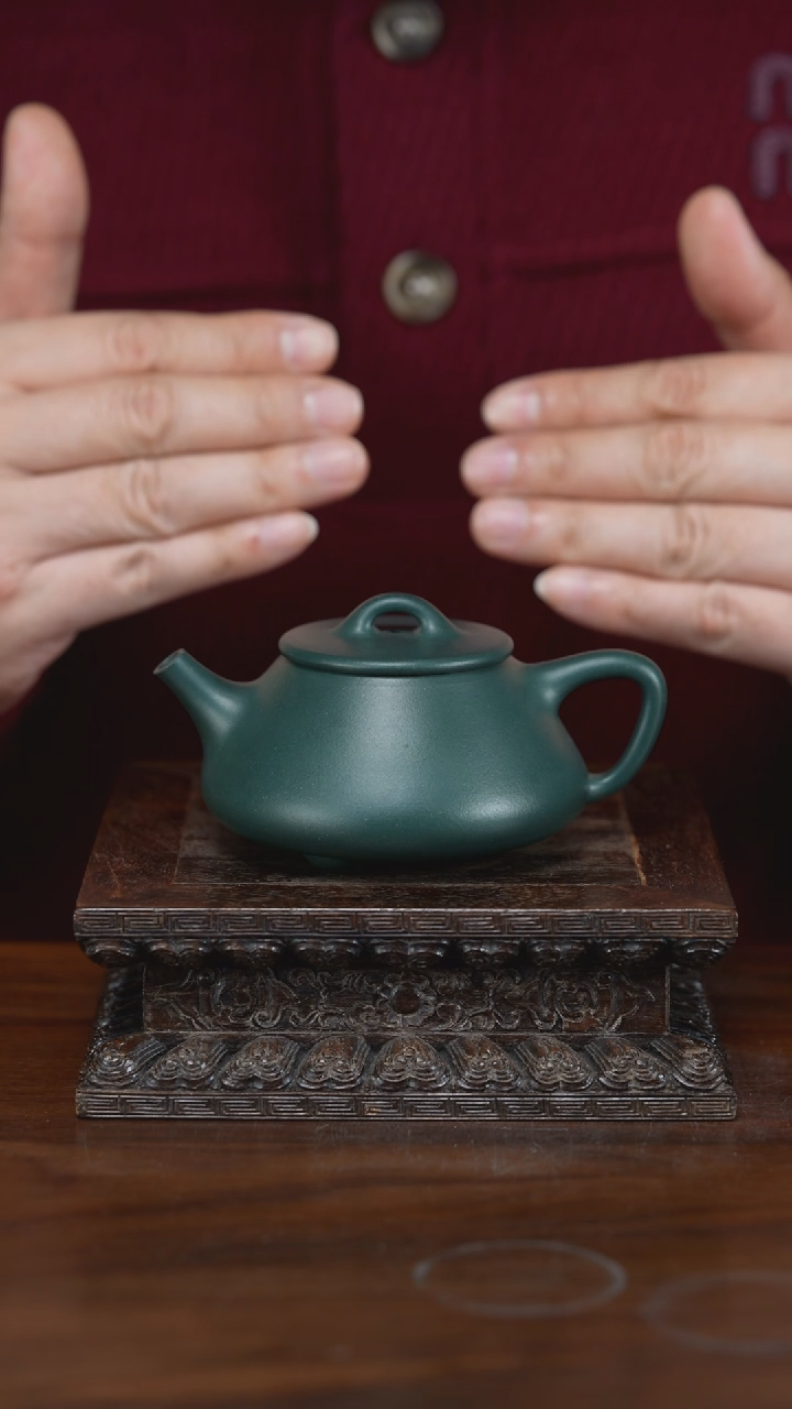 【闪购商品】紫砂茶壶平盖石瓢 民国绿泥 130cc