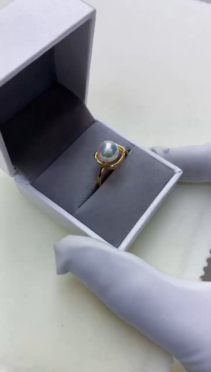 【闪购商品】海水珍珠饰品18K金镶嵌8-9M家方糖戒指