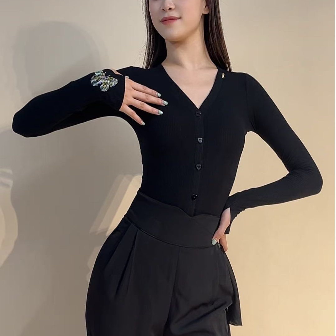 YRSS舞服♥蝶恋花美拉德长袖款进口立体软绵长袖上衣(连体无胸垫）