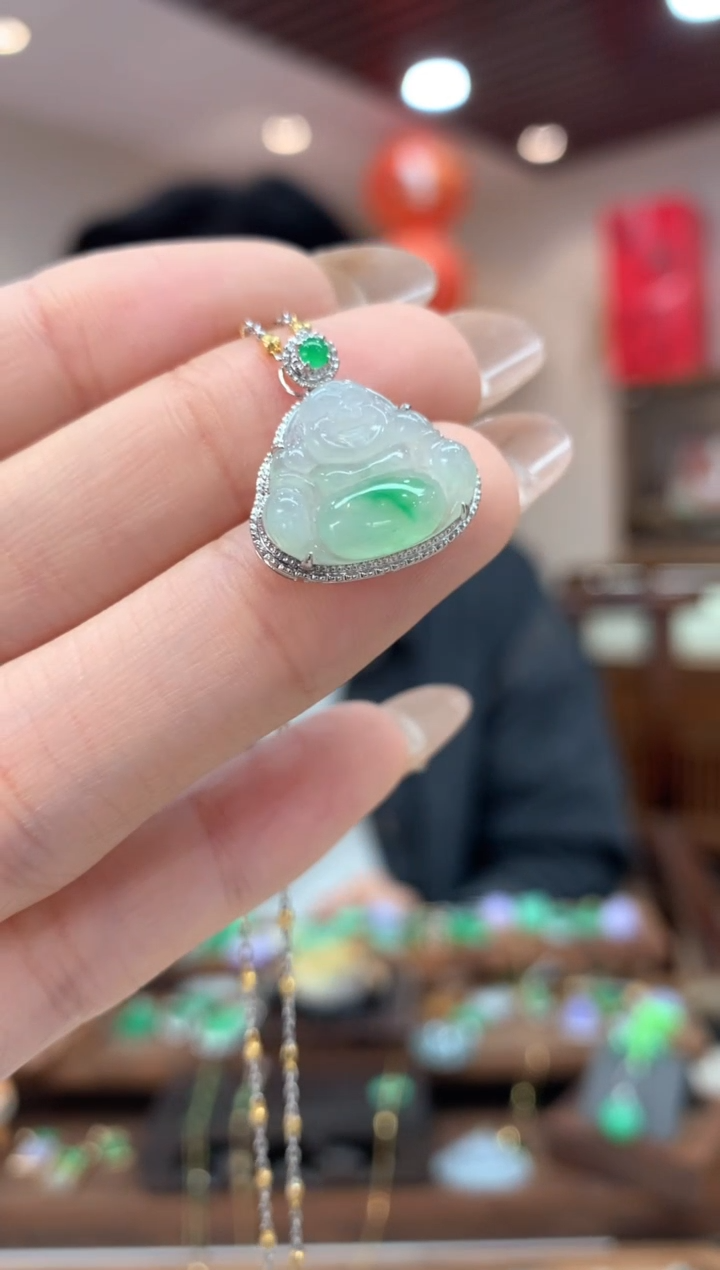 【闪购商品】翡翠吊坠(不含链)18K金镶嵌佛公