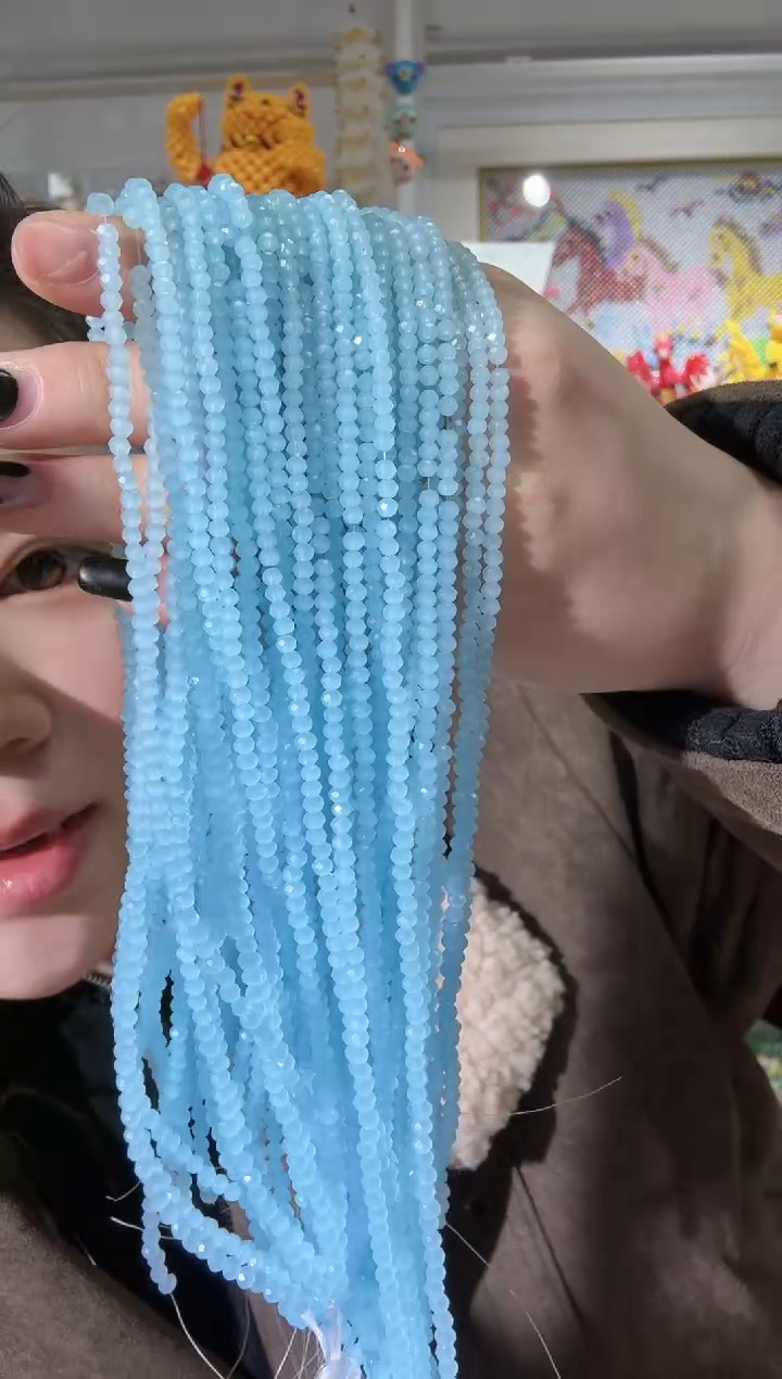 玻璃038卡4水晶扁10条本色天青蓝玉
