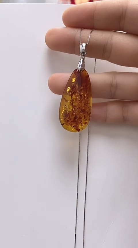 【闪购商品】琥珀裸石银S925镶嵌琥珀锁骨