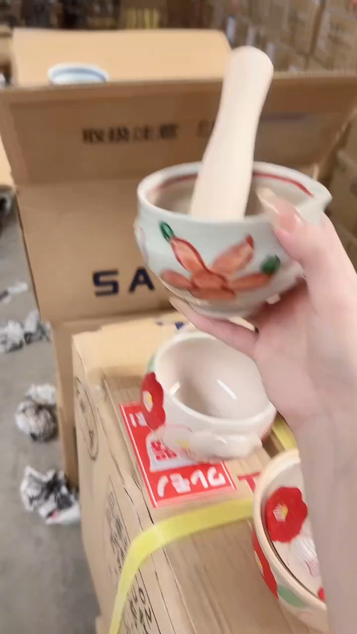 陶瓷濑户烧研磨碗（带棒棒）