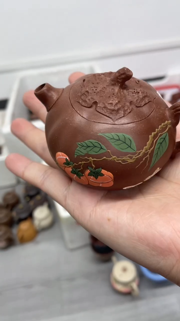 茶壶紫砂紫泥柿柿如意茄瓜壶