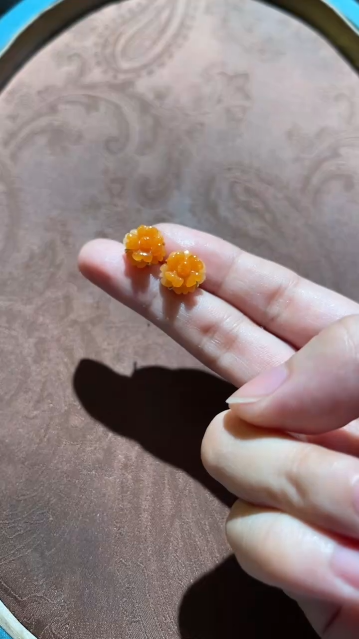 银S925镀金镶嵌翡翠耳钉红翡绿翠