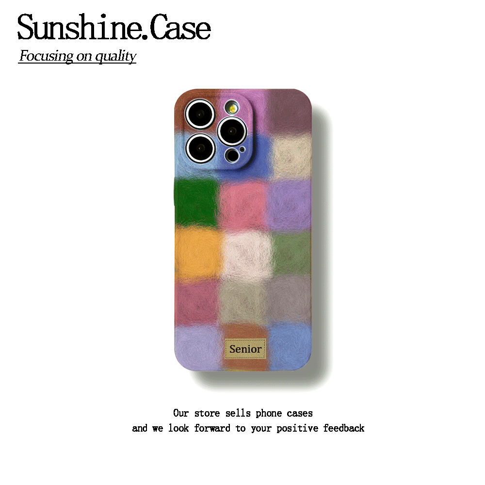 菲林壳精孔毛绒格子适用苹果16promax/15华为oppo小米vivo防摔