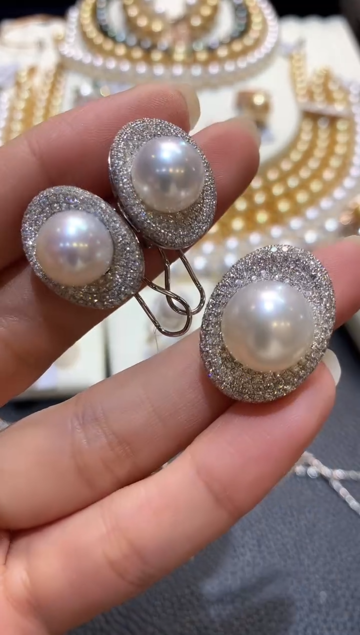 18K金镶嵌耳饰海水珍珠李*m75耳饰+戒指