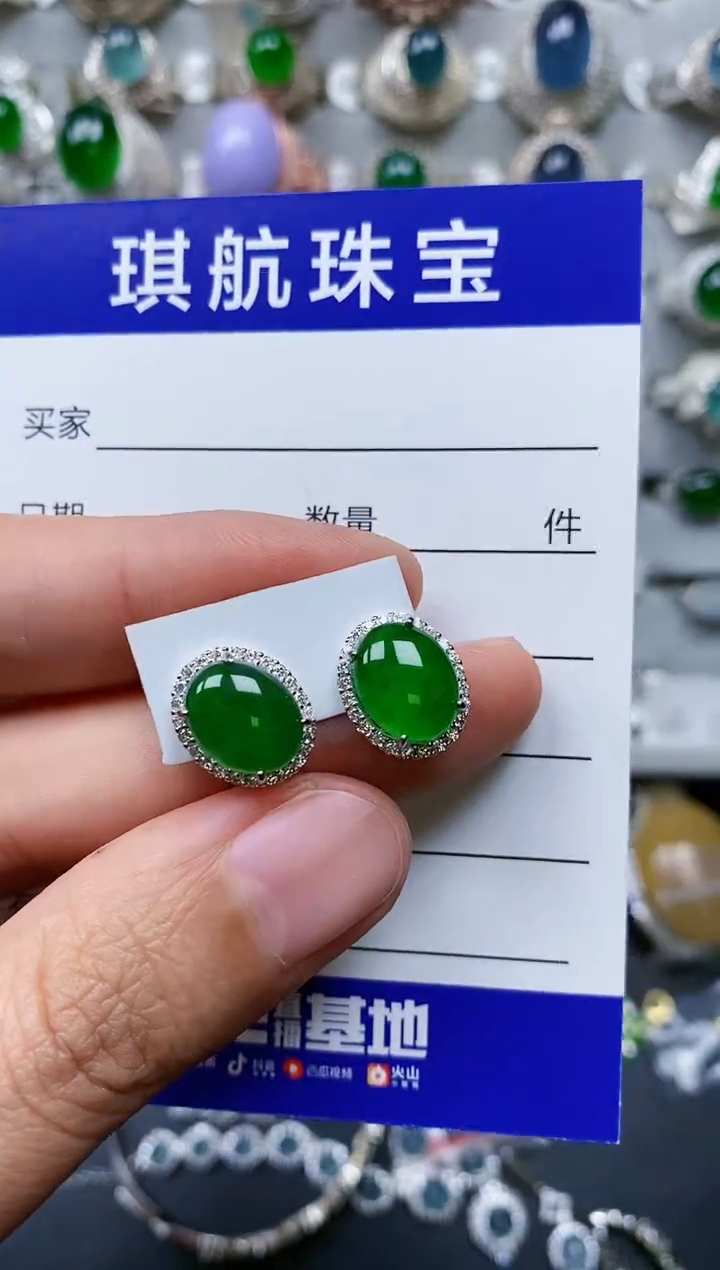 【闪购商品】翡翠耳饰银S925镶嵌0146