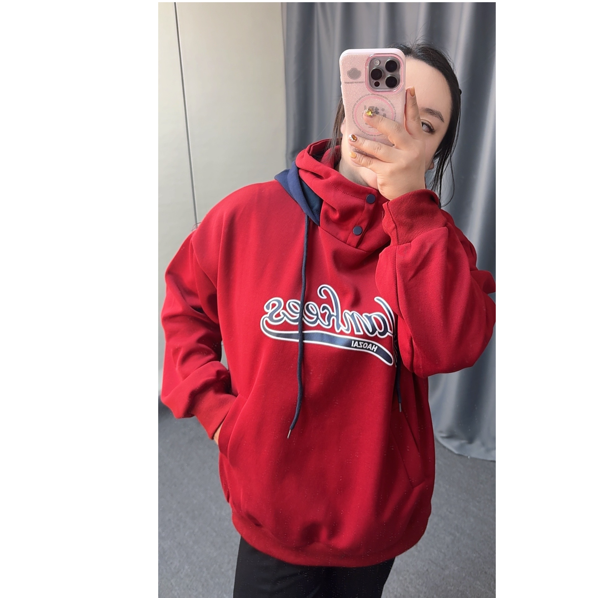 阳阳家新款休闲字母印花双帽插兜潮衣宽松卫衣99020xjj