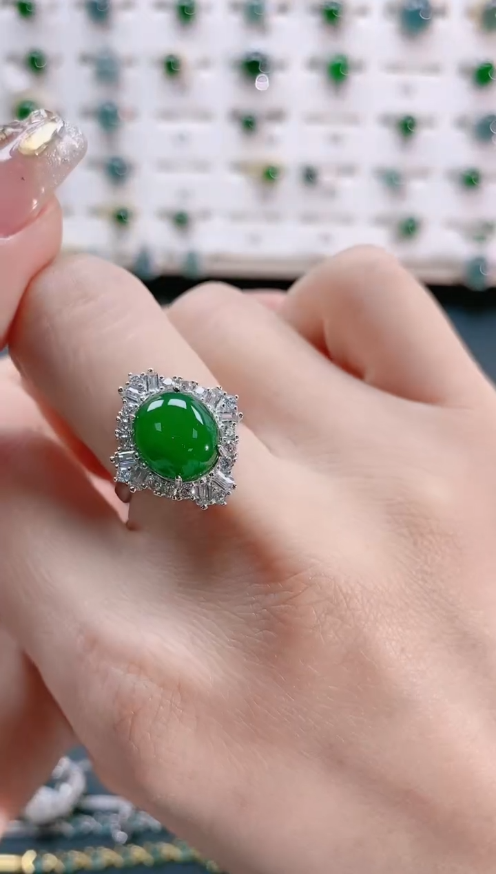 【闪购商品】翡翠戒指银S925镶嵌天然翡翠