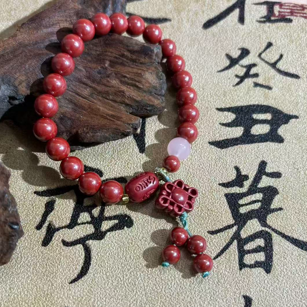 含辰砂工艺品朱砂中国结手串-约8mm*（多样性发一件）