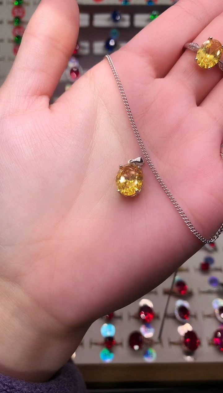 无吊坠925银典藏 轻奢 金丝雀黄色系9*11银托吊坠赠链