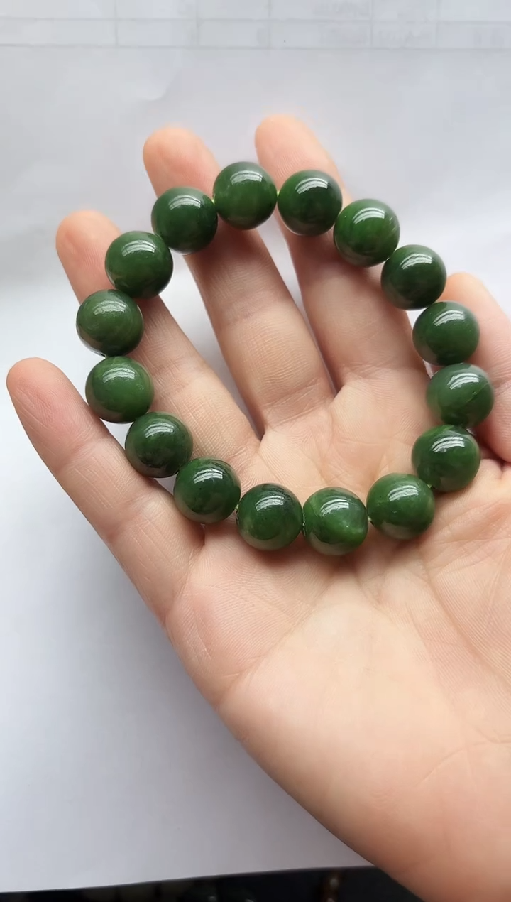 未镶嵌手链和田玉12mm碧玉飘翠