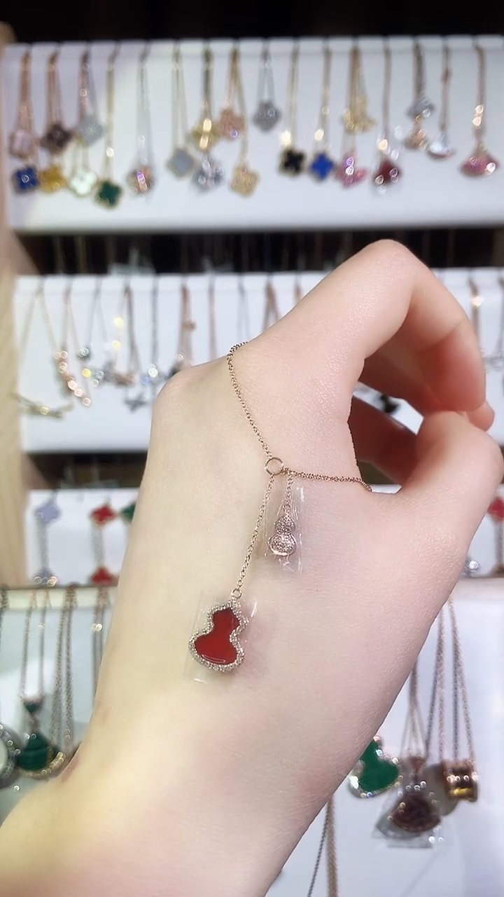 【闪购商品】钻石套链18K金镶嵌钻石K玫流苏葫芦