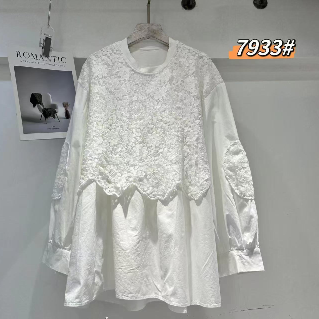 镂空花边假两件T恤（90斤穿到180斤）7933