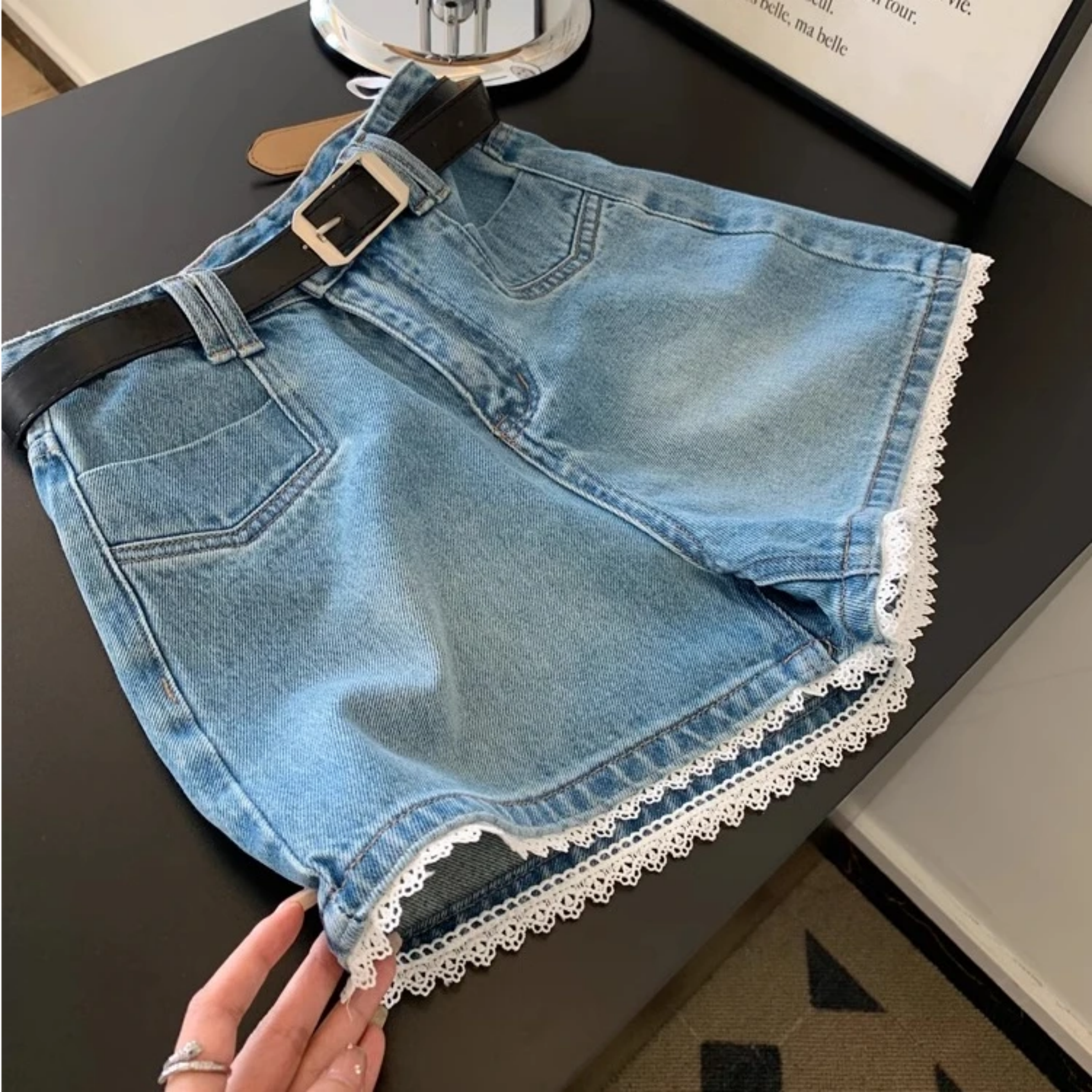 7504 W浅色高腰牛仔短裤女夏季新款毛边设计感小众a字显瘦热裤
