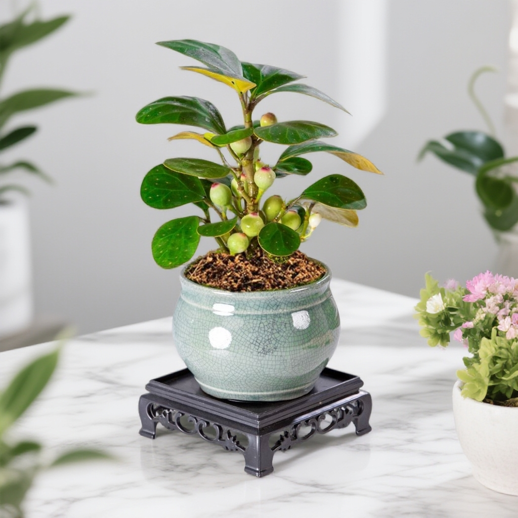 带果小盼菩提绿植桌面新中式微景观盆栽办公桌茶台小盆景好养活