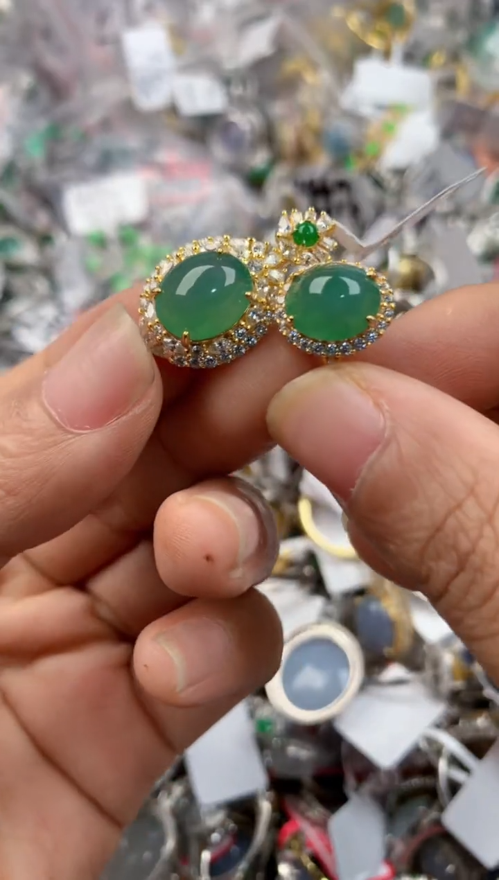 银S925镶嵌戒指翡翠1111----9