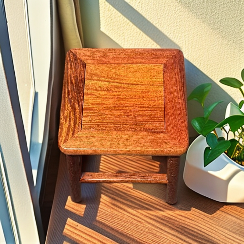 缅甸花梨大果紫檀富贵凳明式仿古方凳榫卯原木圆腿换鞋矮凳小凳子