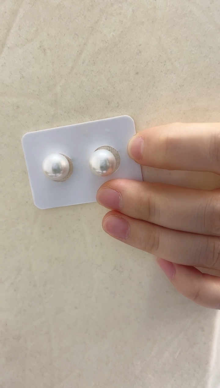 银S925镶嵌耳饰淡水珍珠11-12耳钉
