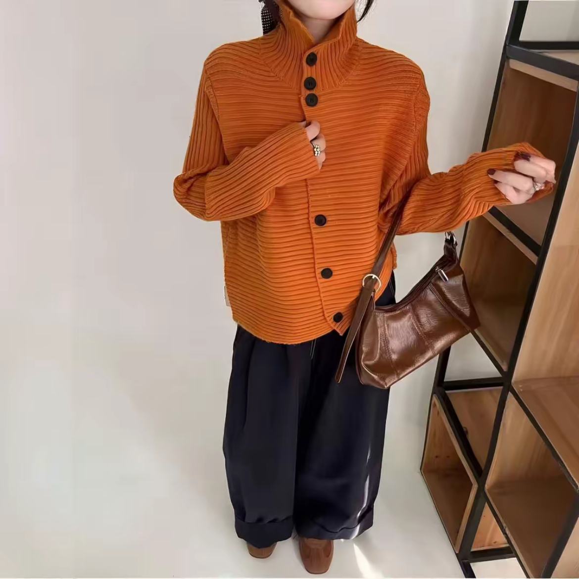 韩系立领单排扣针织开衫女秋冬软糯休闲百搭减龄毛衣