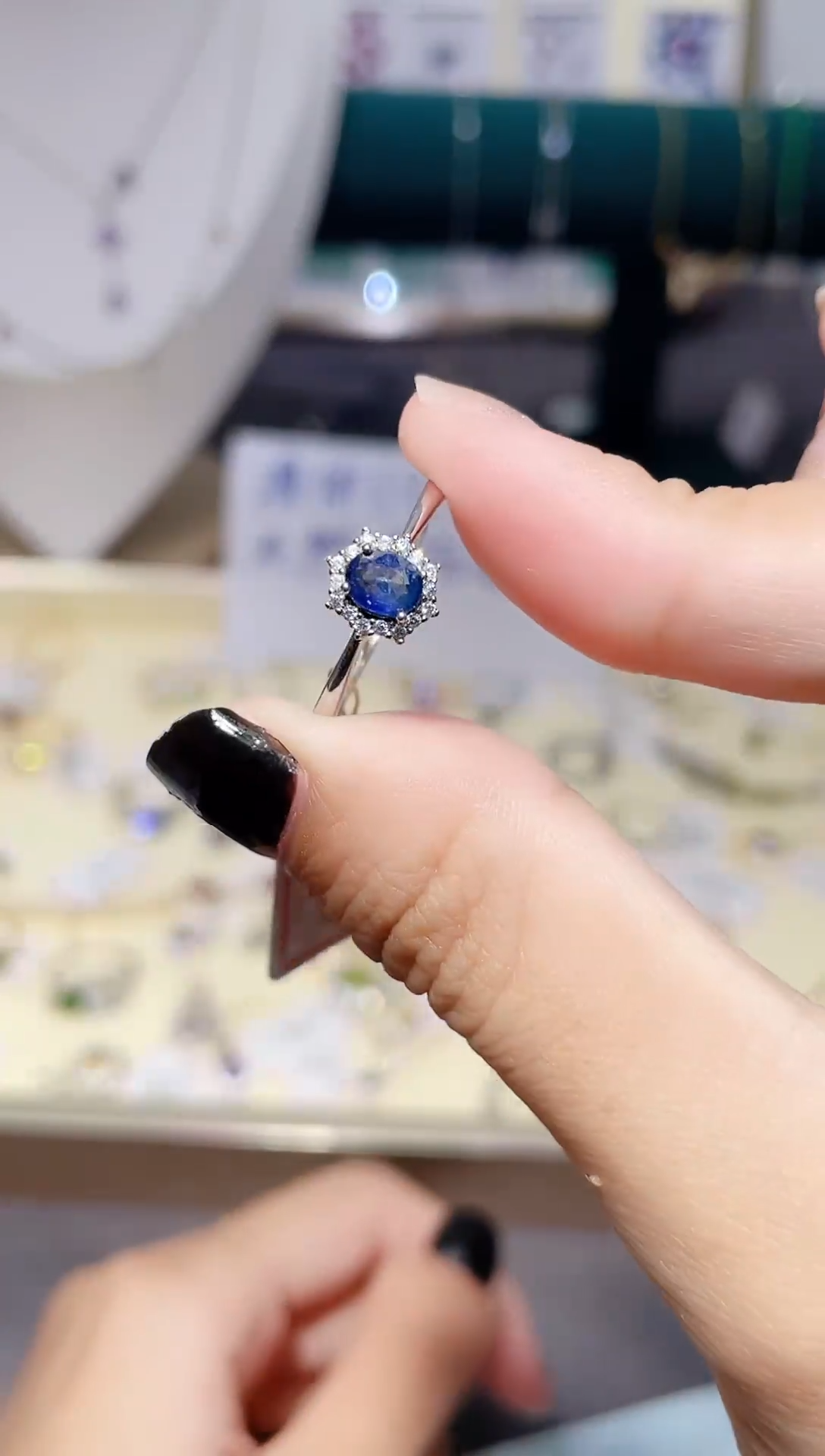蓝宝石戒指银S925镶嵌天然宝石