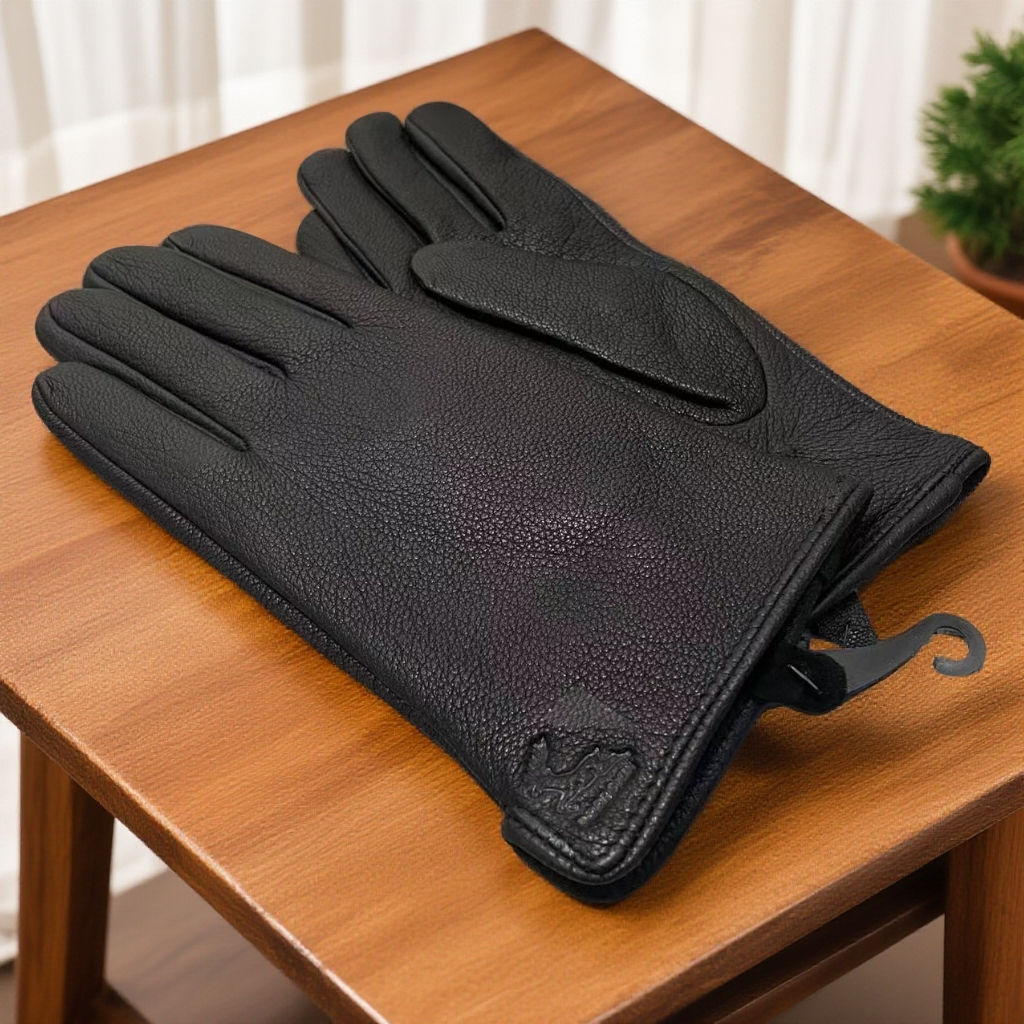 女士薄款暖手套真皮手套黑色加厚冬季分指款