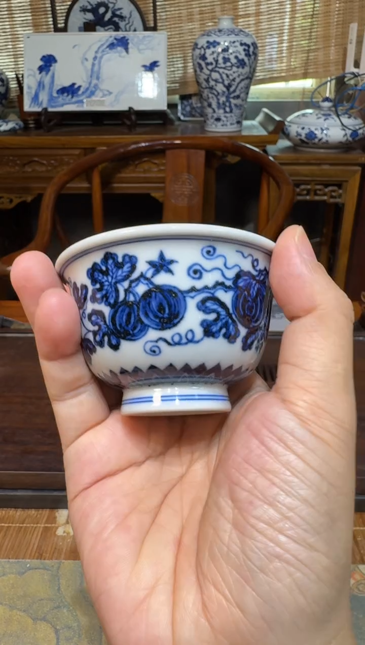 三方器合青花西瓜纹中压手杯