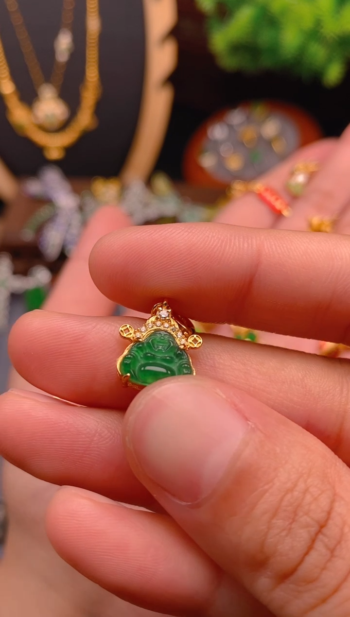 【闪购商品】翡翠吊坠(不含链)银S925镶嵌金色财神佛公
