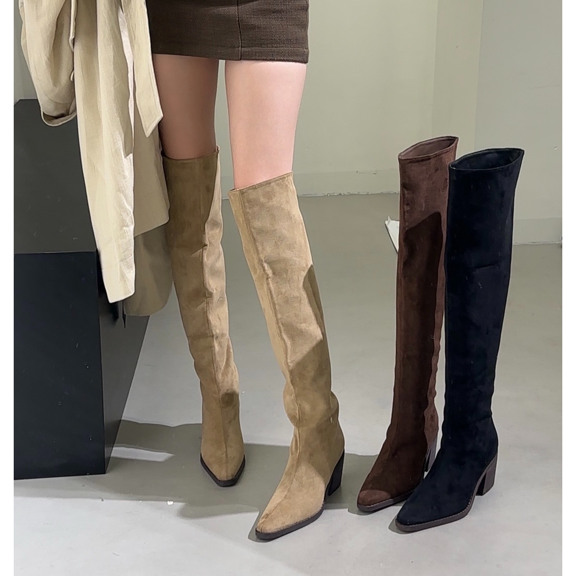 不挑腿型的过膝长靴！秋冬真皮粗跟堆堆靴多种穿法长筒骑士靴女