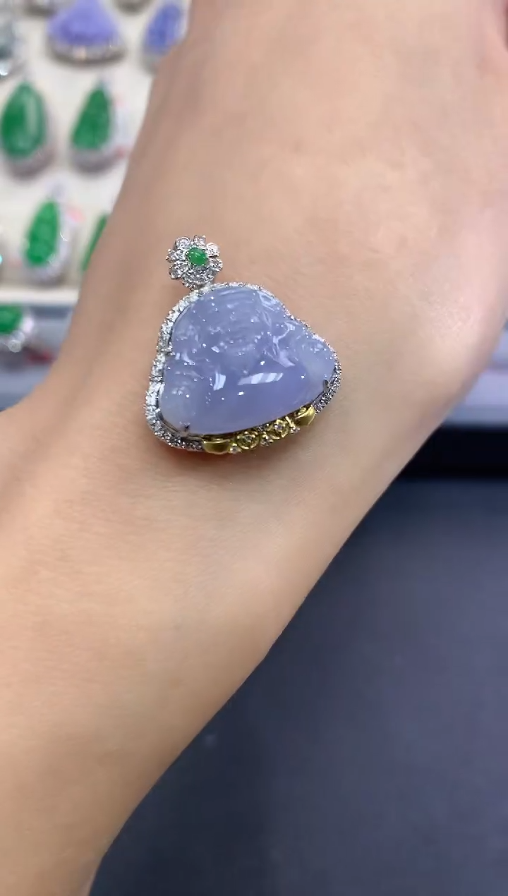 【闪购商品】翡翠吊坠(不含链)18K金镶嵌a38紫货有色差