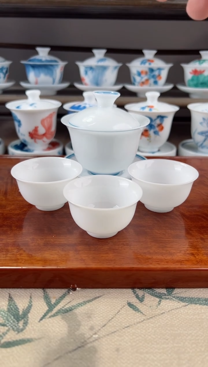全品高冰玄纹130ml三才盖碗+小和顺杯3个