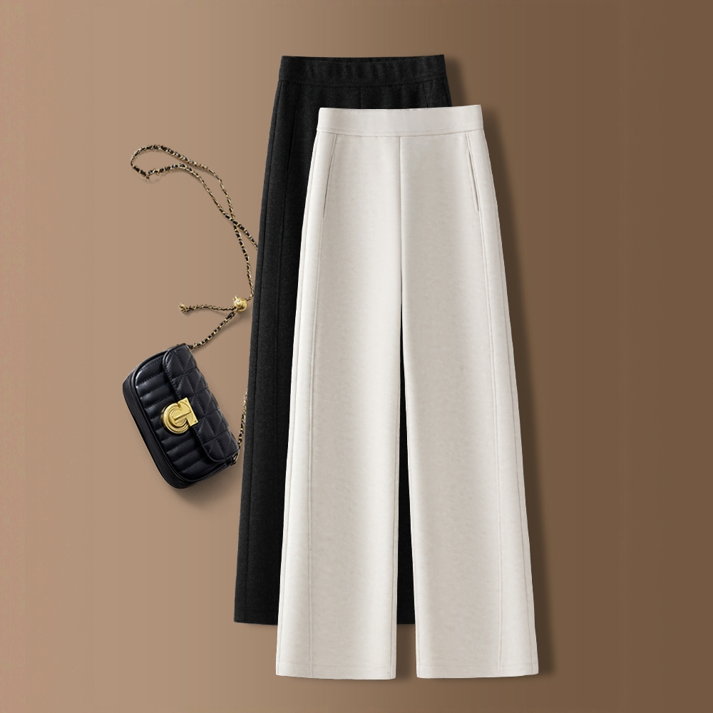 雅鹿米白色阔腿裤2025秋冬新款糯米裤百搭洋气显瘦直筒裤