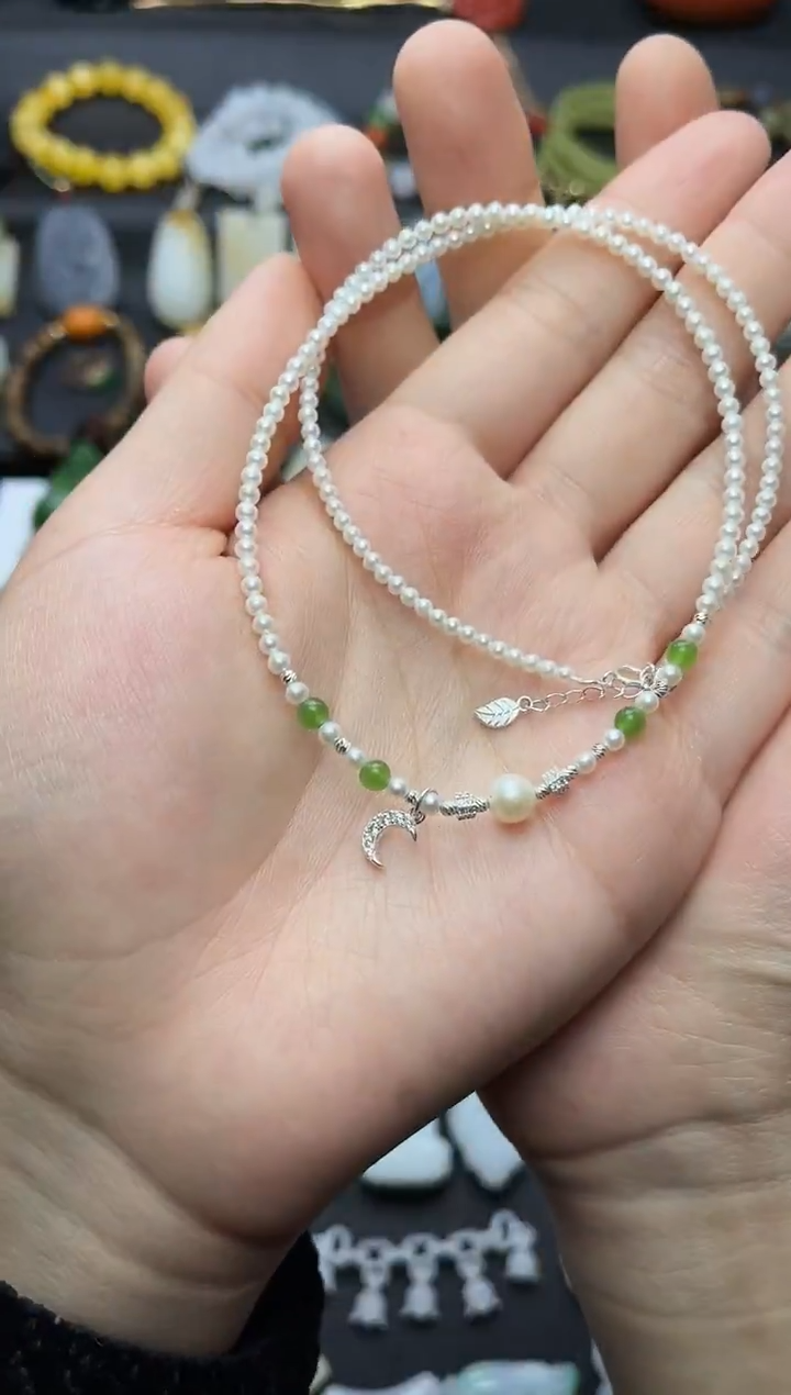 银S925镶嵌颈饰淡水珍珠珍珠锁骨链06