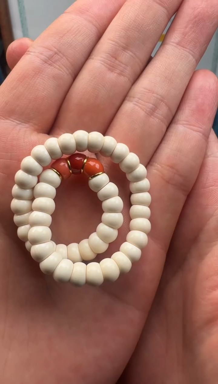 把件猛犸象牙好***p斜切大肠配饰手串