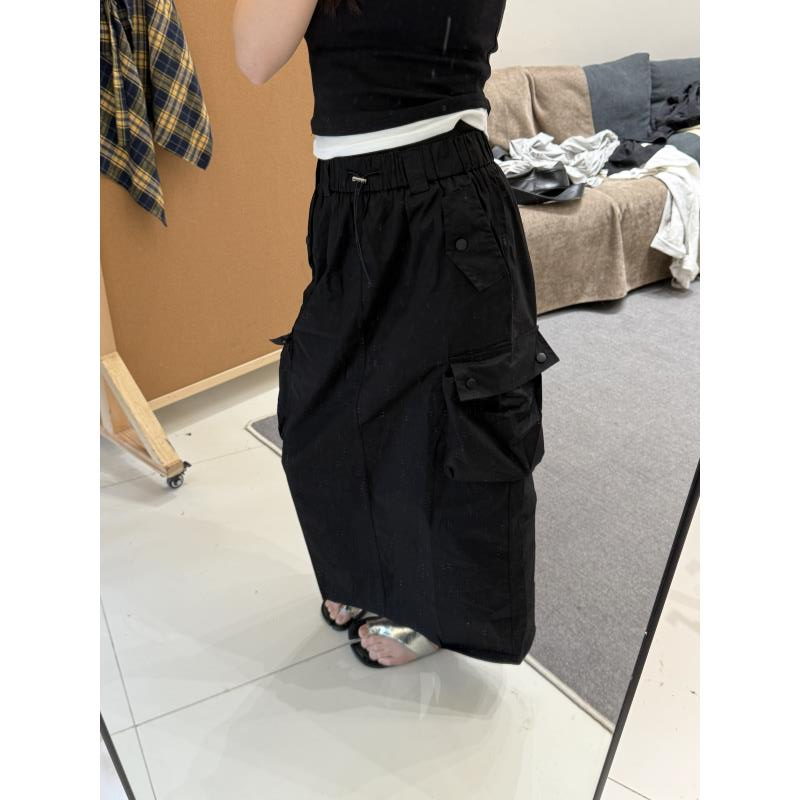 【N娜—半身裙】夏季简约工装半身裙显瘦抽绳中长裙