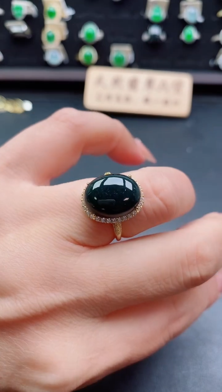 银S925镶嵌戒指翡翠1