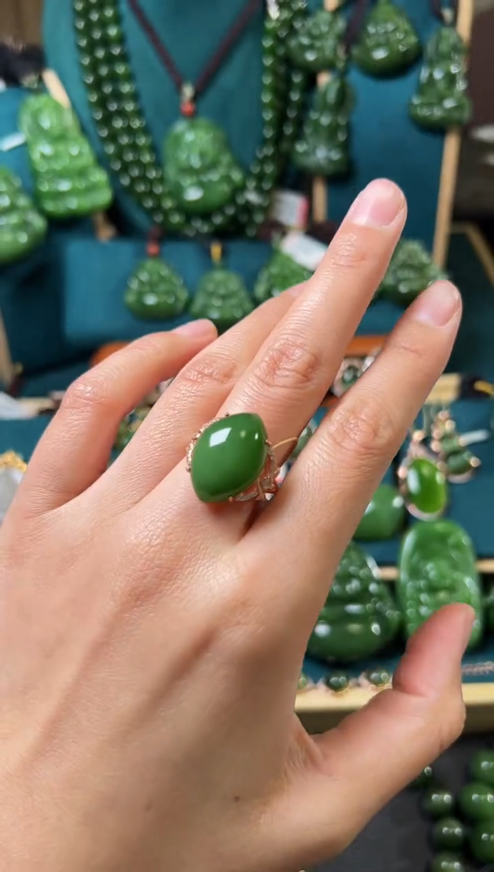【闪购商品】和田玉（碧玉）戒指银S925镶嵌碧玉