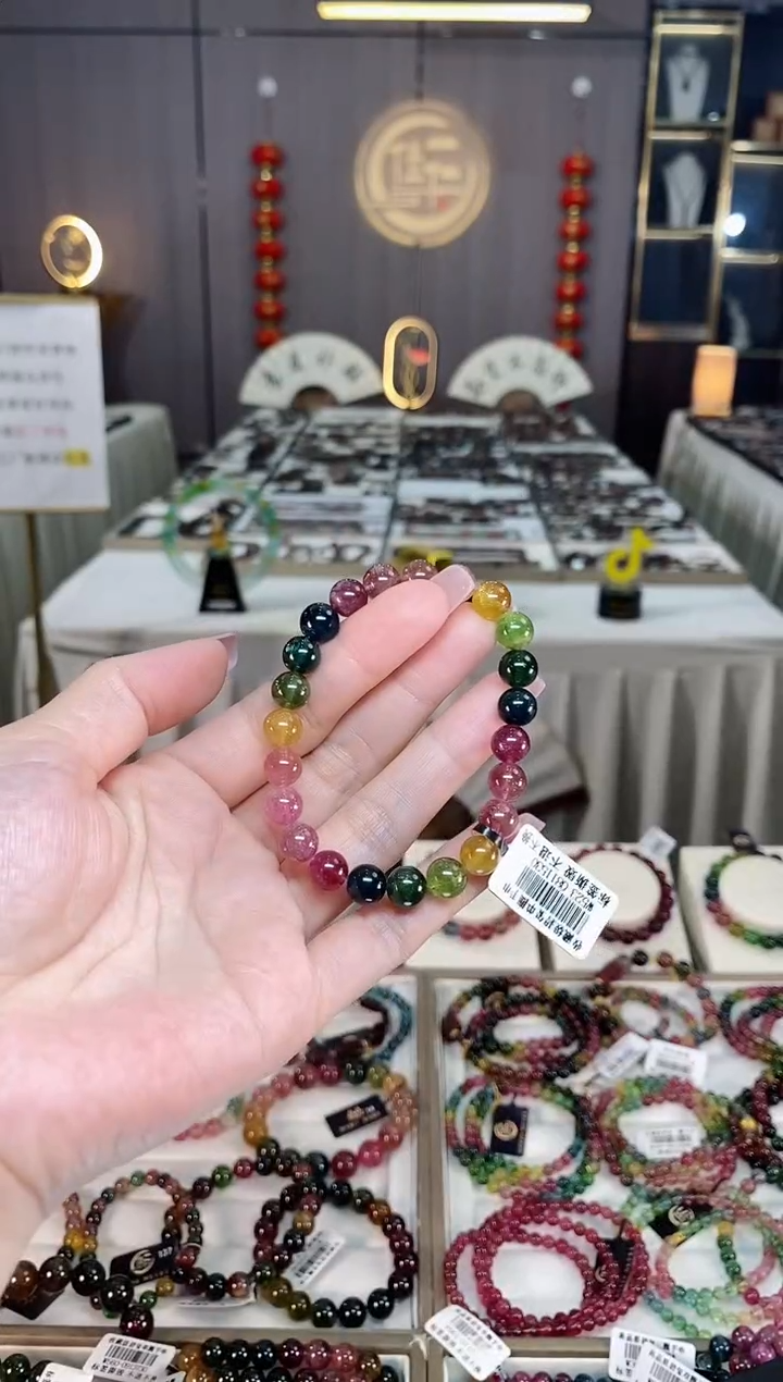 未镶嵌冰透体老矿碧玺彩虹单圈手串8mm+碧玺hon多样性发一条