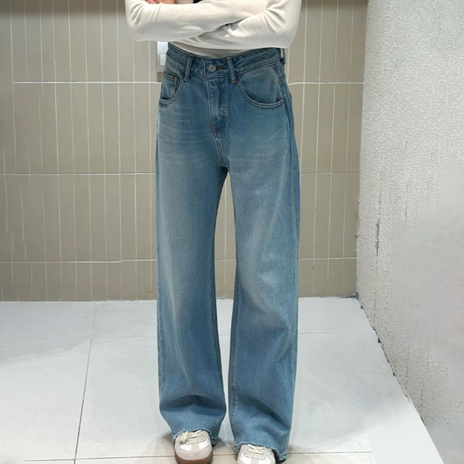 【523】牛仔裤女春季新款高腰宽松显瘦窄版阔腿裤