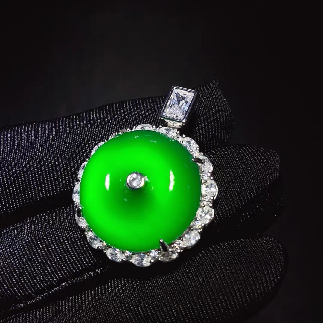 坠链均925银合成锆石 纯银平安扣吊坠925银上拍款