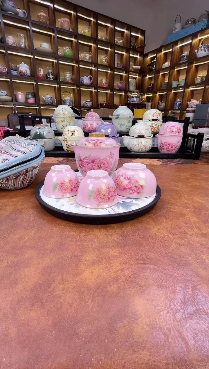 新款哑光牡丹旅行+白色圆形牡丹盘