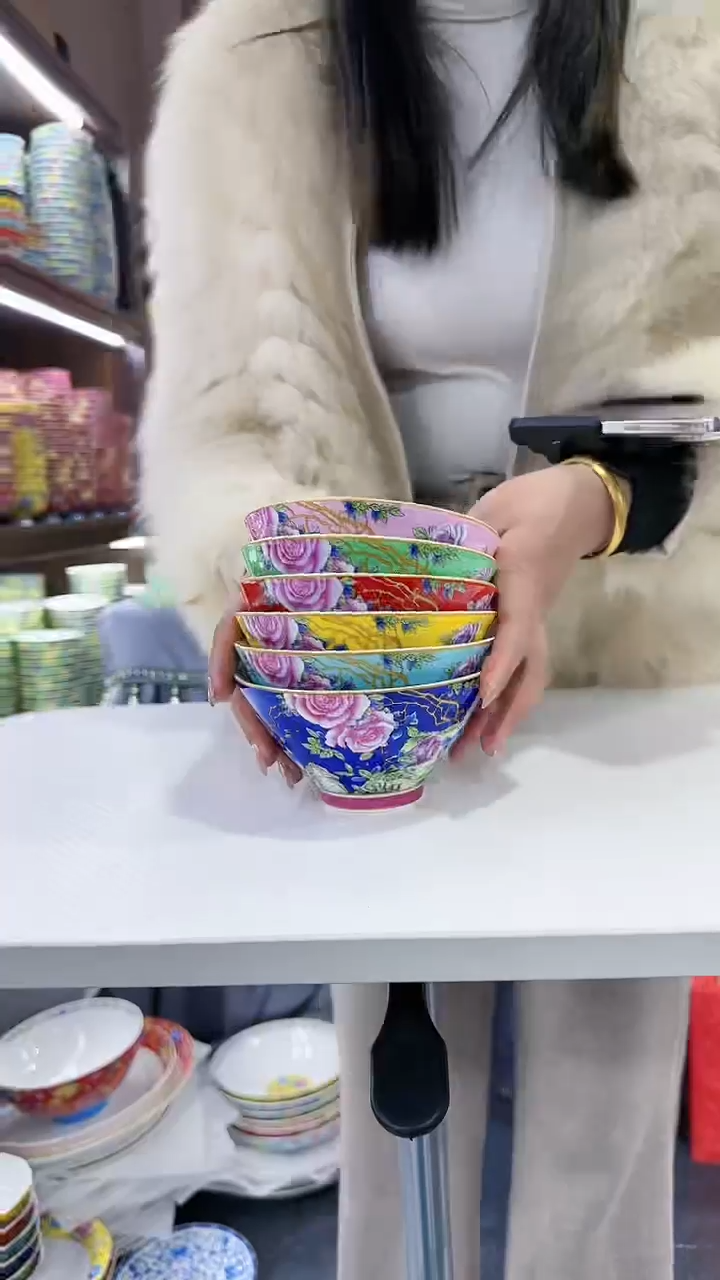 【闪购商品】瓷片斗笠碗5英寸饭碗混色6个