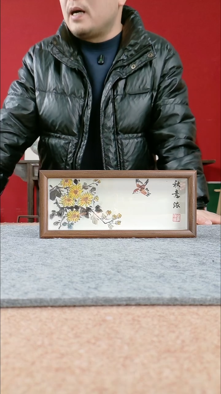 国画纯手写纯手绘-带框尺寸10*24