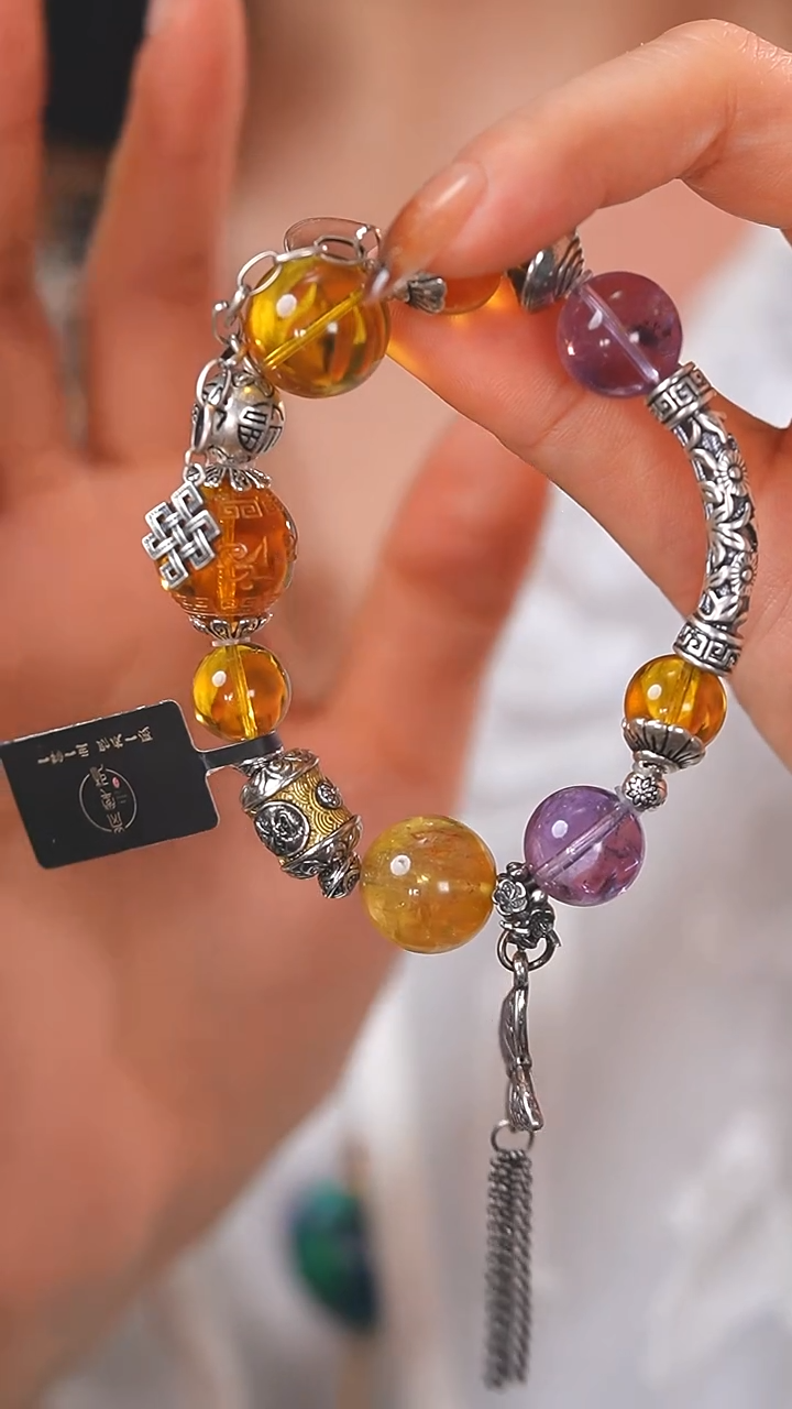 未镶嵌珠宝半成品水晶F1091 净体 蓝珀 紫水 多宝 手串