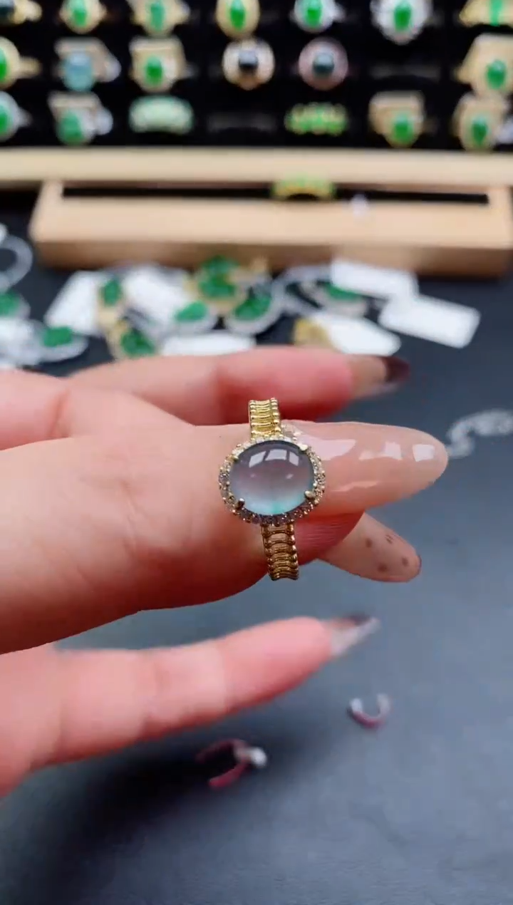 银S925镶嵌戒指翡翠1