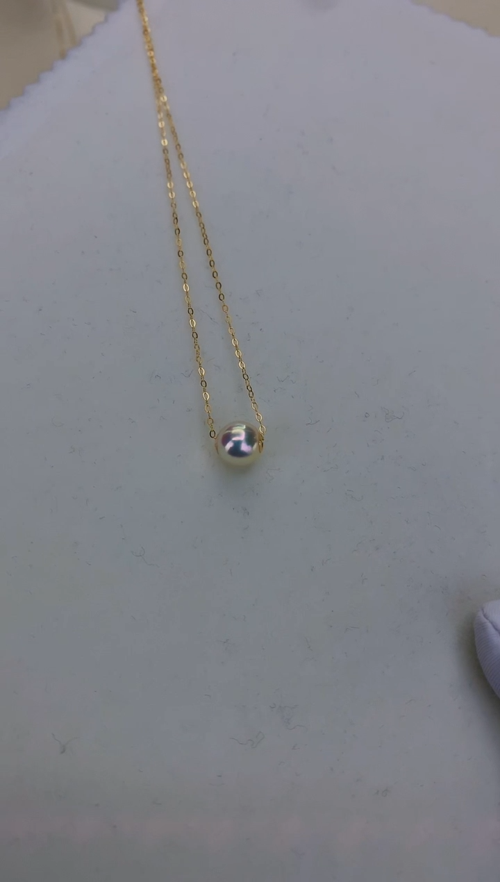 18K金镶嵌DA海水珍珠玲* GD008 7.5-8 路路通吊坠