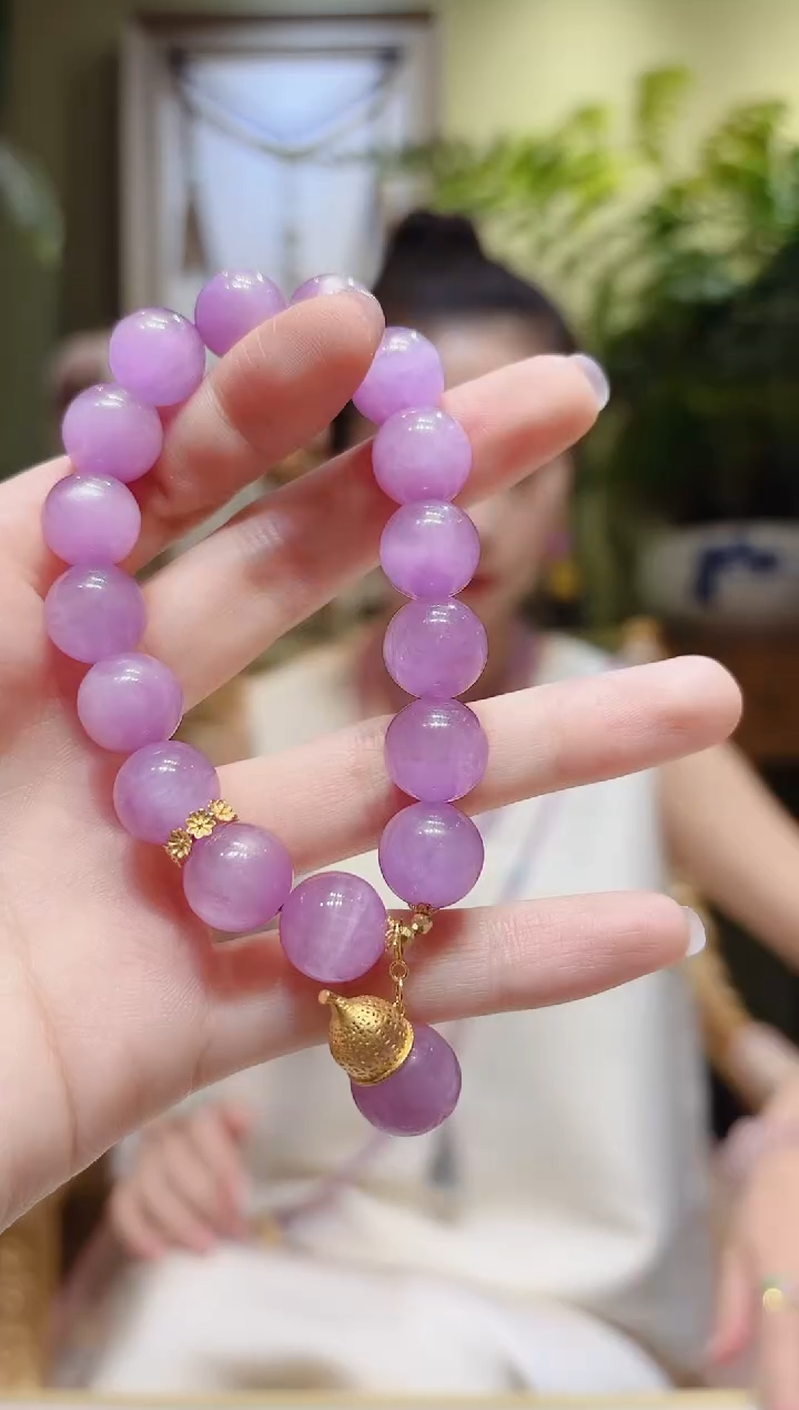 【闪购商品】水晶手串18K金镶嵌花环单珠葫芦手镯紫锂辉手串C