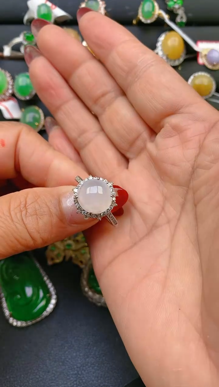 【闪购商品】翡翠戒指银S925镶嵌天然A货翡翠1